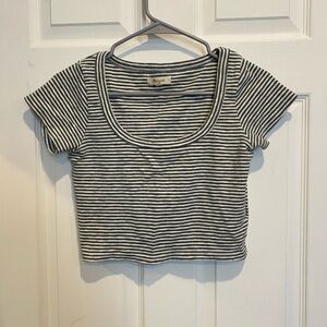 Madewell Green and White Striped Top